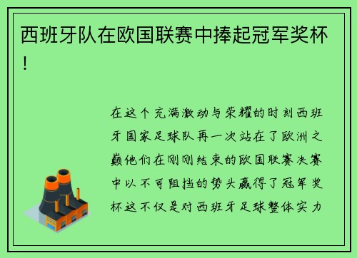 西班牙队在欧国联赛中捧起冠军奖杯！